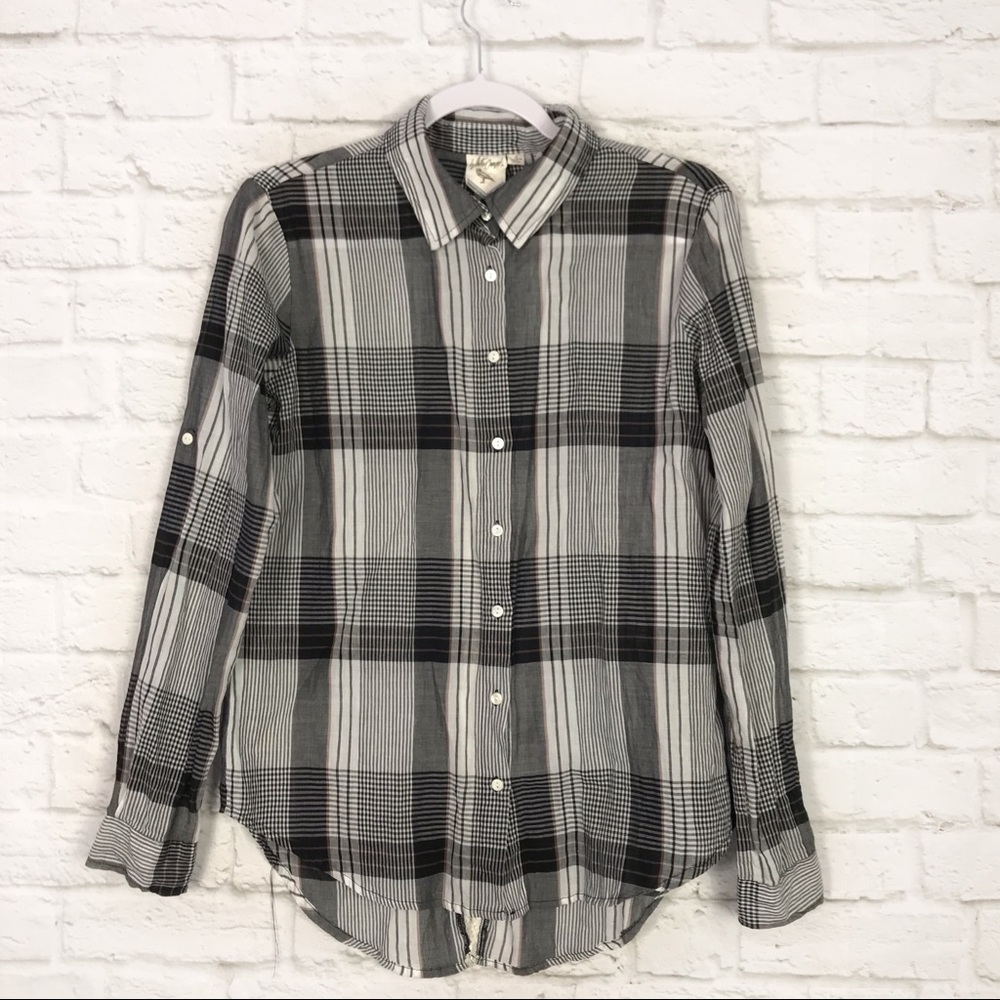 White Crow Plaid Button Up Laced Back Western Top